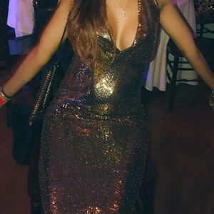Gold Sequin Midi Dress (PrettyLittleThing)